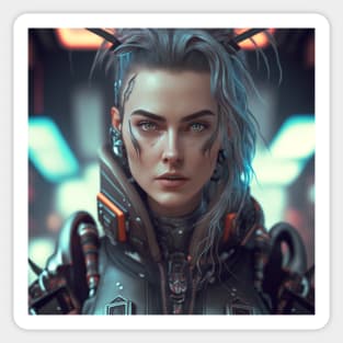 Cyberpunk Cybernetic White Haired Female Sticker